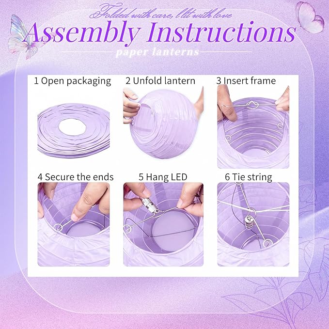 Chinese Paper Lanterns - Pack of 10, 10-Inch Light Purple Hanging Lights for Birthday Party Decorations, Ceiling Decor, Rainbow Classroom, Wedding, and Home Party