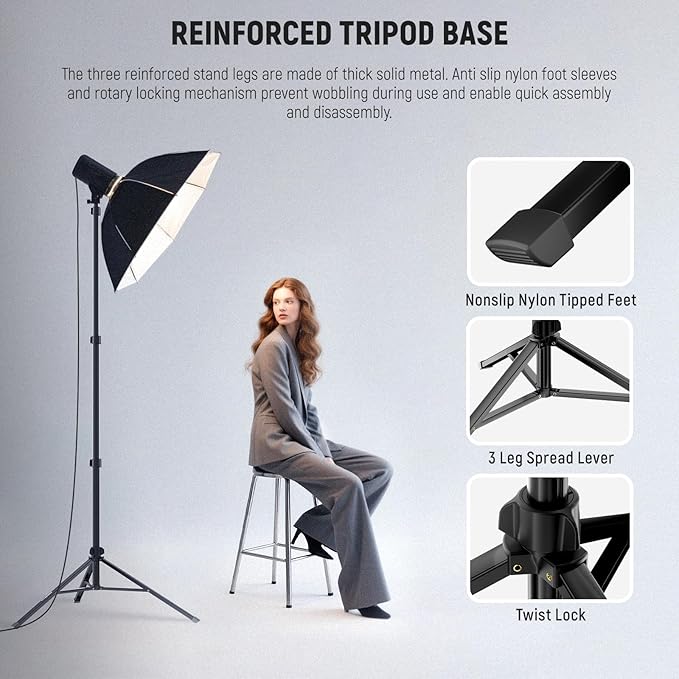 NEEWER Photography Light Stand 1.8-6.6ft/56-200cm with Ball Head 1/4" Screw, Max Load 8.8lb/4kg Aluminum Portable Studio Lighting Tripod, Phone Video Stand for Strobe Light Softbox DSLR Camera, ST200B