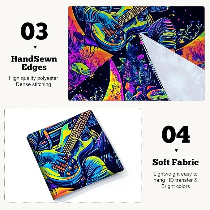 BVBOX Blacklight Space Astronaut Tapestry UV Reactive Galaxy Planet Glow in Dark Tapestries Black Light Poster Neon Wall Hanging Art for bedroom Living Room (Astronaut & Guitar-3M)
