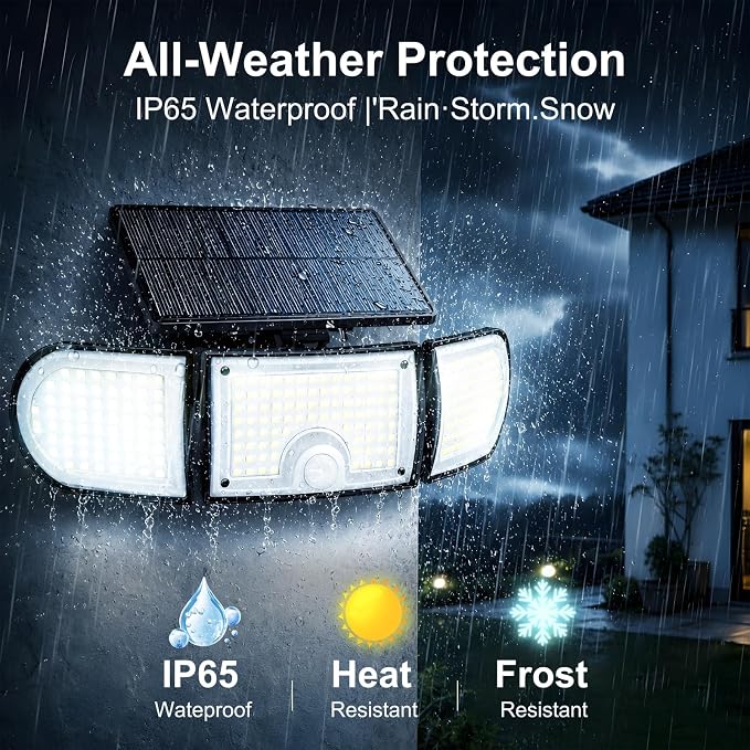 Solar Outdoor Lights, 3000LM 218 LED Motion Sensor Lights with Remote Control, IP65 Waterproof,270° Wide Angle Flood Wall Lights with 3 Modes for Outside Patio Wall (1pc)