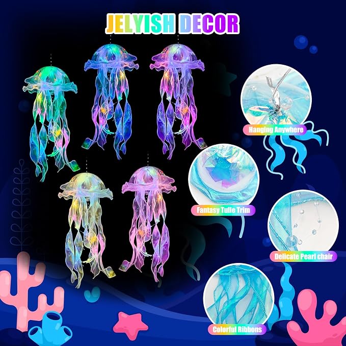Jellyfish Decor - 10 Pcs Light Up Jellyfish Lanterns, Hanging Jelly Fish Decorations for Mermaid Birthday Decorations & Under The Sea Party Decorations, Ocean Themed Supplies Gifts