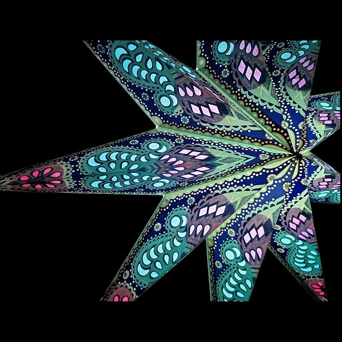 Lantern Lampshade Paper Star Light Shades Large 60cm Hanging Decorations for Christmas Wedding Home Decoration Birthday Party Foldable 9 Pointed Star (Glitter Blue, Purple, Red)