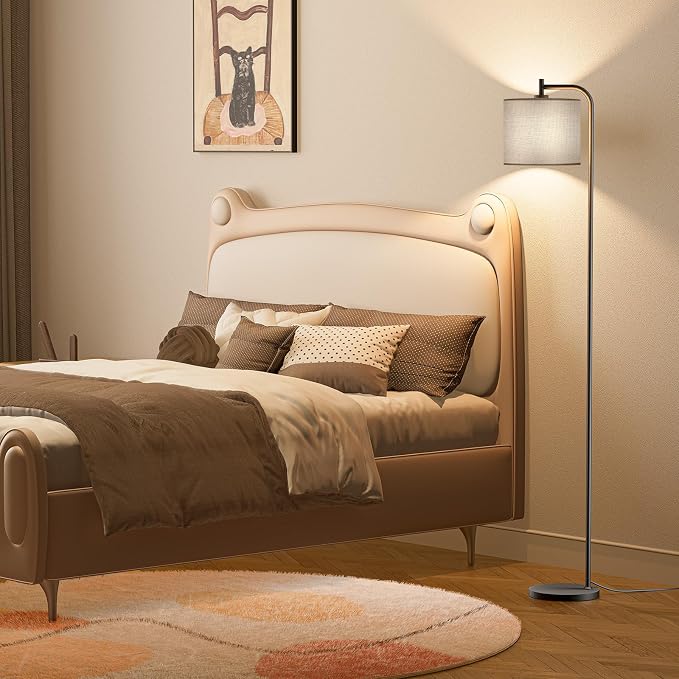 Floor Lamp for Living Room, Tall Standing Lamp with Linen Shade | Dimmable with Remote Control, 3 Color Temperatures, 9W LED Bulb Included, Ideal for Bedroom, Office and Reading Corner