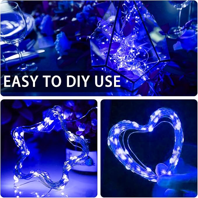 12 Pack Blue Fairy Lights Battery Operated, 7ft 20 LED Mini String Twinkle Lights for Easter Christmas Halloween Mason Jars Centerpiece Table Decorations (12, Blue)