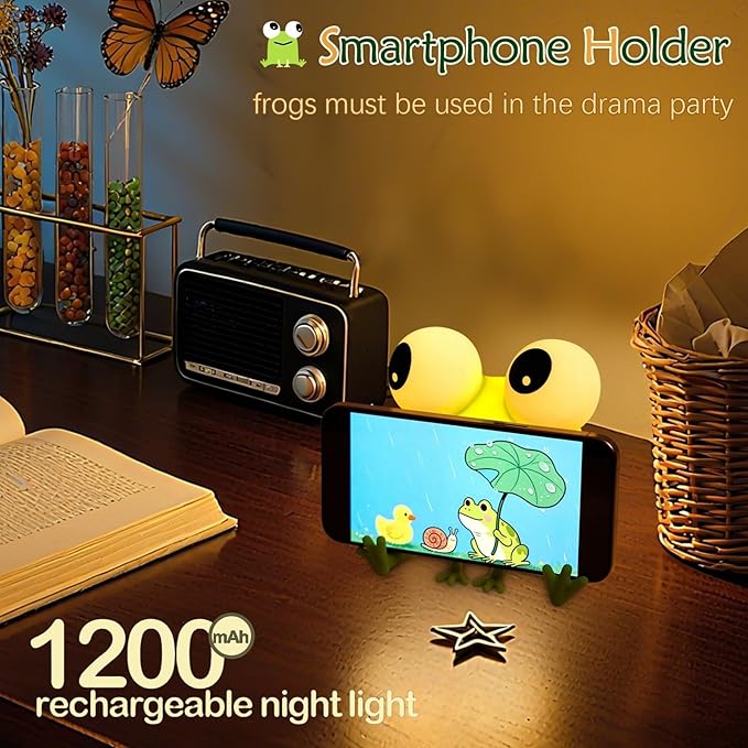 Frog Night Light, Kids Squishy Cute Lamp, Big Eyes Frog Gifts, Rechargeable Dimmable Bedside Nightlight, Silicone LED Funny Light Up Animal, Boy Girls Baby Nursery College Dorm Décor