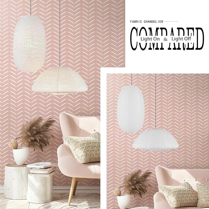 White Paper Lanterns 19+21inch 2PCS Large Rice Paper Lamp Shade Hanging Semicircular and Elliptical Pendant Light Shade Chinese Lantern for indoor bedroom,living room.gift for her