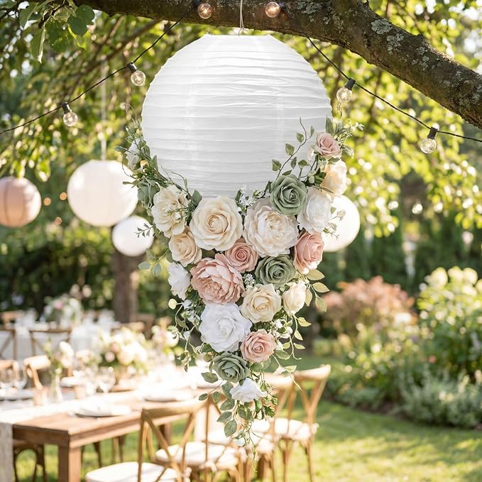 Glooglitter 5 Pcs 18 Inch Large White Paper Lanterns Gaint Chinese Moon Round Paper Lamp Japanese Jumbo Hanging Lanterns for Wedding Graduation Bridal Shower Birthday Party Supplies Decoration
