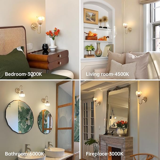 Set of 2 Vintage Battery Operated Wall Sconce, Rechargeable Wall Lamp with 5000mAh Battery & Remote Control, Dimmable Wall Lights with tulip shade for Bedroom Bathroom Living Room, (Tulip Amber Up)