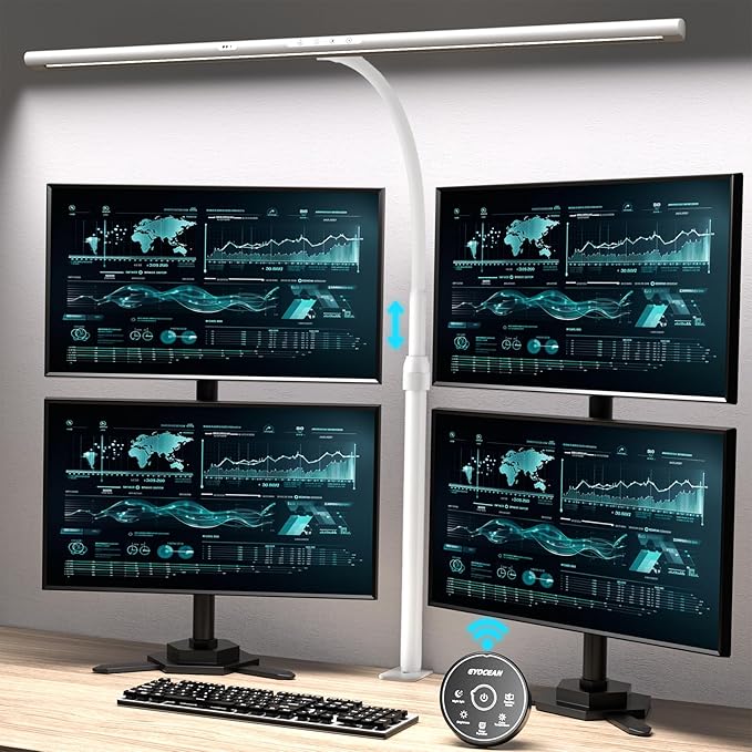 EYOCEAN Desk Lamp, 31.5" Desk Light for Home Office, Brightest 24W, Gesture Sensor & Remote Control, Dimmable & Color Temperature, Monitor Light Bar with Telescopic Rod, Height Adjustable