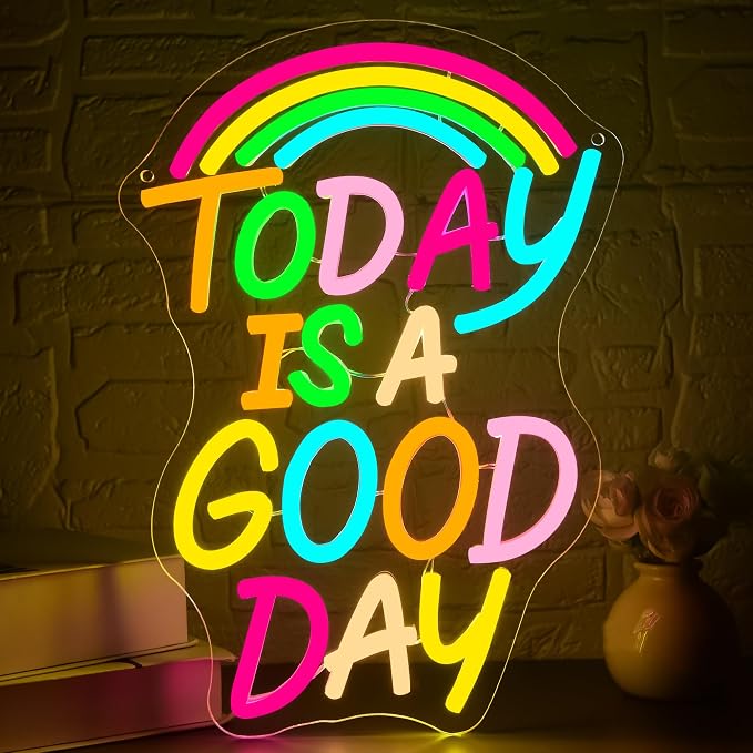 Today Is A Good Day Neon Sign for Wall Decor | Dimmable cheerful neon light, bedroom teen dorm wall decor, birthday gift for kids young adults, size 13.8*9.7 in