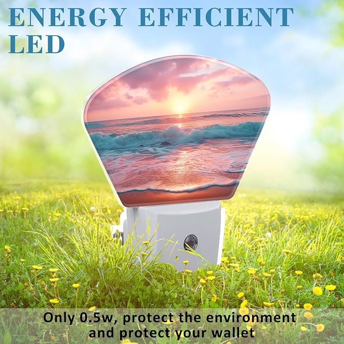 Pink Beach Sunset Night Light Sunrise Beach Nightlight Plug into Wall with Dusk to Dawn Sensor for Kid Girls Boys Women Men Room, Hallway, Kitchen, Bathroom, Stairs Decor