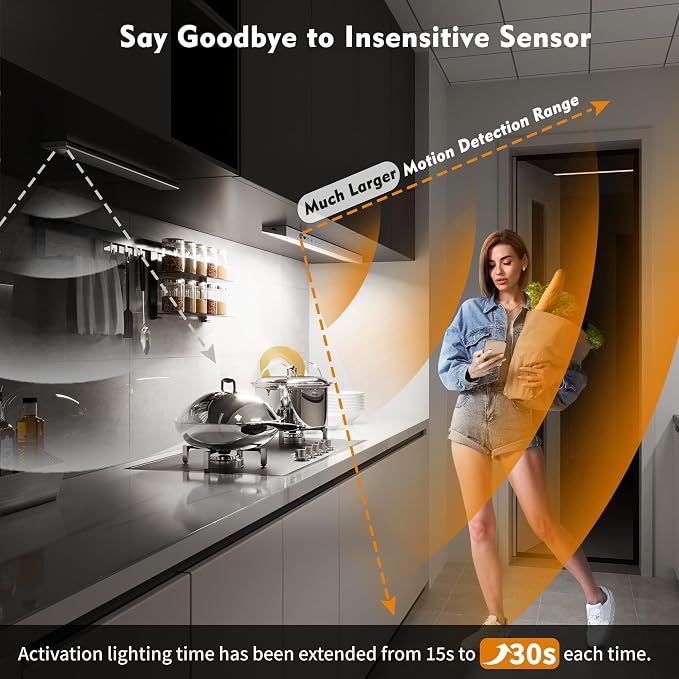 12" Under Cabinet Lights Wireless Rechargeable, Motion Sensor, 3Pack, White | Touch & Remote Control丨160 bright LEDs丨4000mAh Battery丨Dimmable 3 color temps丨Magnetic install for kitchen counter, closet