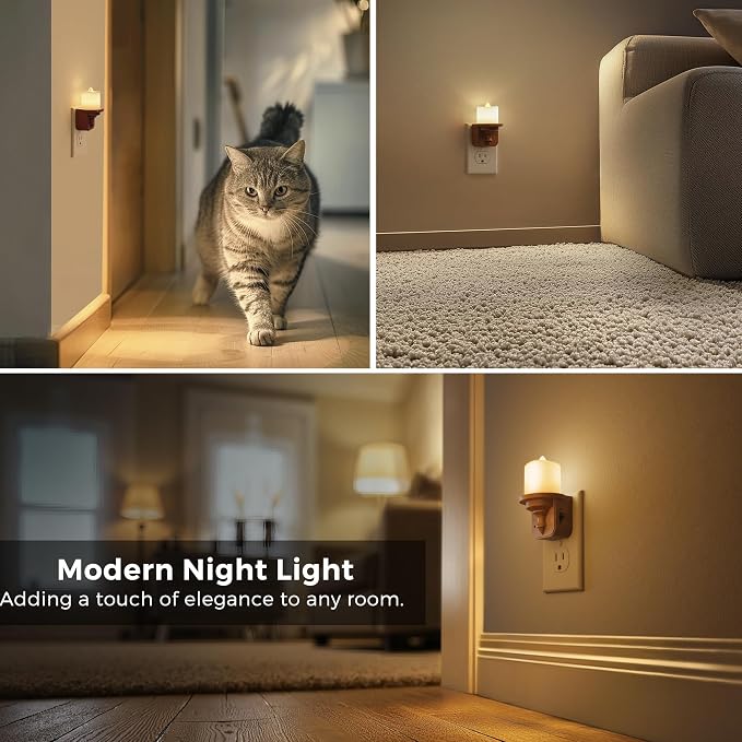 L LOHAS LED Night Light, 2 Pack Flameless Candle Night Light Plug in | Dusk to Dawn Sensor, 0-100LM Dimmable Nightlight, 3000K Soft White, Vintage Decorative Night Lights for Hallway Bathroom