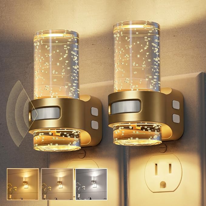 L LOHAS LED Motion Sensor Night Light, Bubble Night Lights Plug into Wall | 2 Pack 3CCT Color Temperature Change MINI Night-Light,Dimmable Nightlight with Dusk to Dawn Sensor for Rooms Bathroom Hallway
