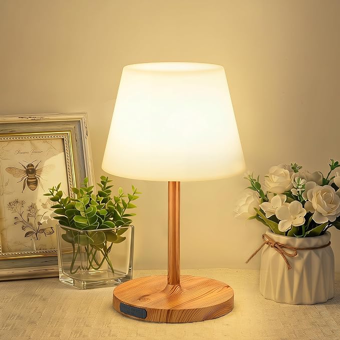 LUTEC Shower Lamp Waterproof, 6000mAh Rechargeable Cordless Table Lamp with 3 Color Temps and Stepless Dimming, Touch Control & Portable LED Nightlight for Bathroom, Desk, Outdoor(Wood Grain)