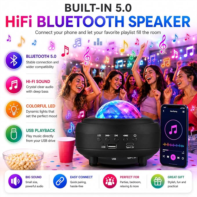 Galaxy Star Projector Light, 3-in-1 Galaxy Projector with Bluetooth Speaker, Northern Lights Aurora Projector Night Light for Kids Adults, Starry Night Light for Bedroom Gaming Room Home Office Decor