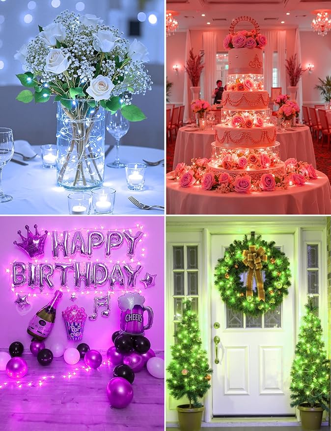 Brightown 14 Pack 6 Color LED Fairy Lights Battery Operated String Lights, 7 ft 20 LED Waterproof Silver Wire Twinkle Lights