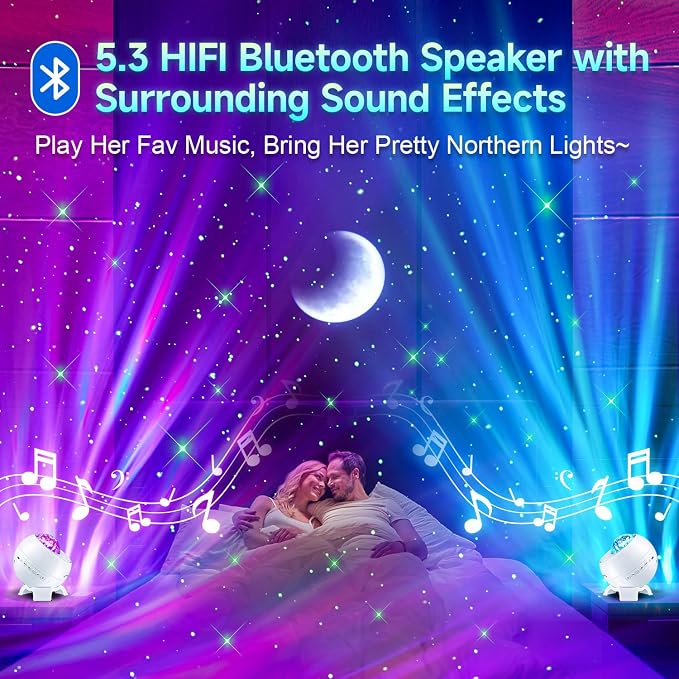 Portable Bluetooth Speaker with Hi-Fi Stereo Sound, Minimalist White Wireless Speaker with Aurora Light Show & 15 Nature Sounds, Outdoor Speaker Bluetooth for Home, Patio, Yoga, Bedroom (White)
