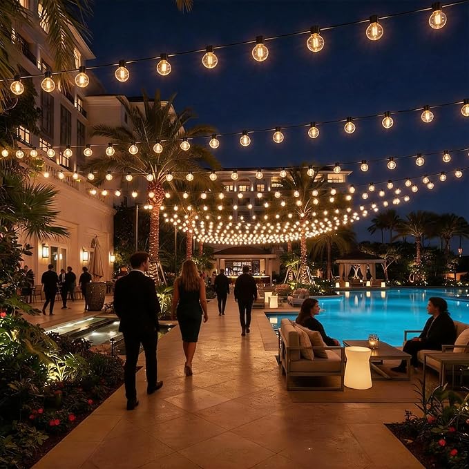 RTTY Outdoor String Lights 300ft, G40 Led Patio Globe Lights with 156pcs Plastic Bulbs, Shatterproof Waterproof Connectable Hanging for Porch Cafe Bistro Backyard Gazebo Balcony Deck Party
