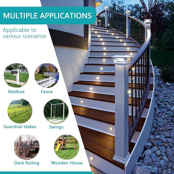 Sumaote 120 Lumen Solar Post Cap Light Outdoor Fits 4 x 4 Wood, 3x3 & 4x4 PVC/Vinyl Posts, 3000K Warm White LED Fence Deck Post Lights Solar Powered for Garden Yard Railing, IP65 Waterproof, 2 Pack