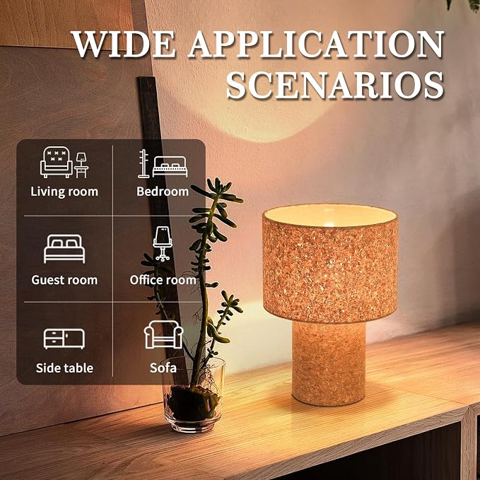 Ziqqeelam Rustic Small Table Lamp with Natural Bark Linen Lamp Shape, Farmhouse Bedside Lamp for Nightstand, Side Table Lamp for Kitchen, Office, Reading Desk, 12.2 Inch, E26 Socket, ON/Off Switch