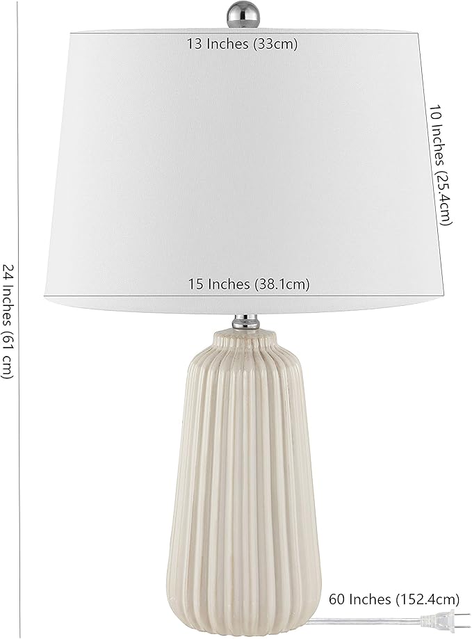 SAFAVIEH Lighting Collection Sawyer Modern Ivory Ceramic 24-inch Bedroom Living Room Home Office Desk Nightstand Table Lamp (LED Bulb Included)