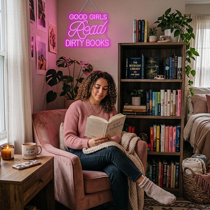 LED Neon Sign for Wall Decor Good Girls Read Dirty Books Neon Light USB Powered Dimmable for Home Book Party Gift Bedroom Book Lover Home Library