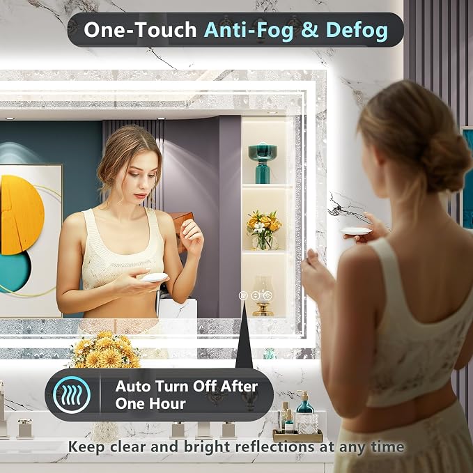48x40 LED Bathroom Mirror, Backlit & Front Lit Lighted Mirror | Anti-Fog Vanity Mirror with Lights, 3 Color Dimmable, Memory, HD Tempered Glass, CRI95, IP54, UL Listed, Horizontal/Vertical