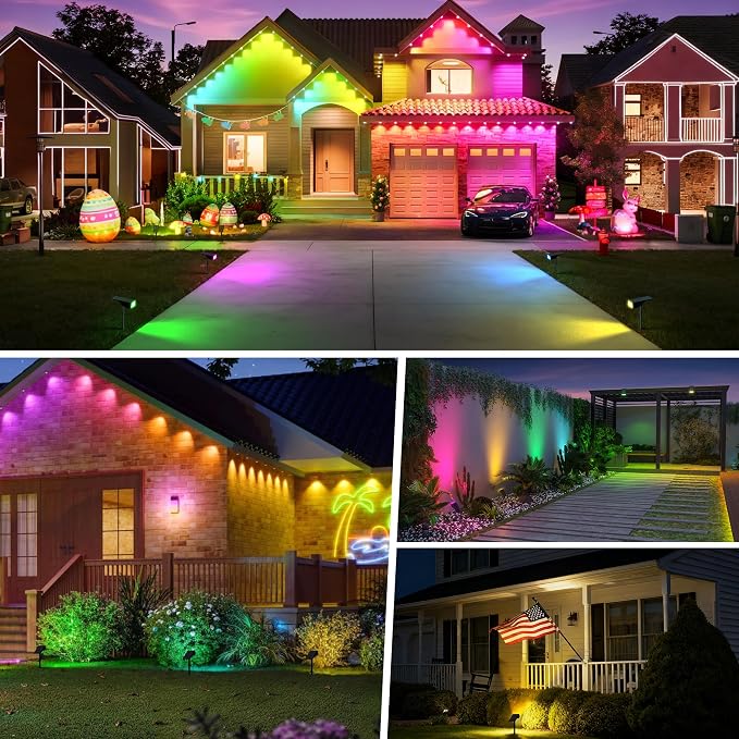 WENATY Solar Spot Lights Outdoor Color Changing 6 Pack Halloween Spotlights | IP65 Waterproof, Auto On/Off LED Powered Yard Garden Flood Solar Light for Outside Pathway Wall Tree Lawn Uplights Lights