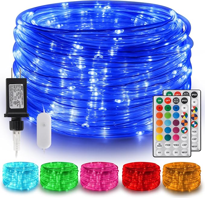 Gvwoxm 50FT 150 LED Changing Rope Lights, Waterproof Remote String Lights | 18 Colors, Timer, 5 Modes,Plug-in Camping Light Strings for Outdoor/Indoor, Camping, Classroom, Party, Festival Decoration