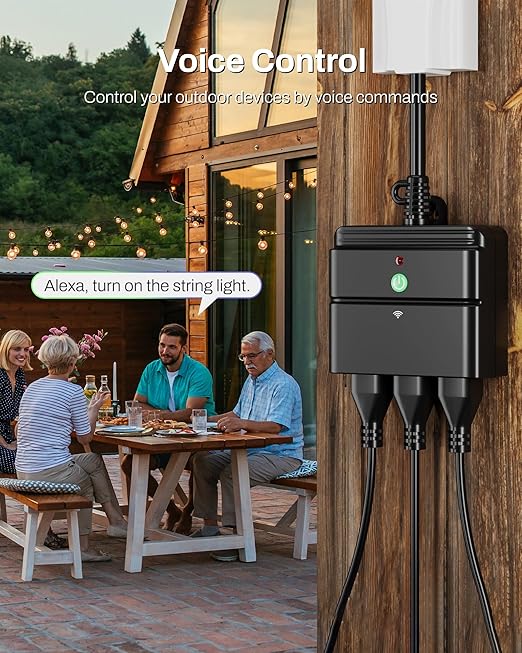 BN-LINK Outdoor Smart Wi-Fi Plug,Heavy Duty 3 Grounded Outlet Timer,2.4GHz | IP44 Weatherproof for Garden & Patio, Works with Alexa & Google Assistant, Voice & Remote Control, Schedule & Countdown