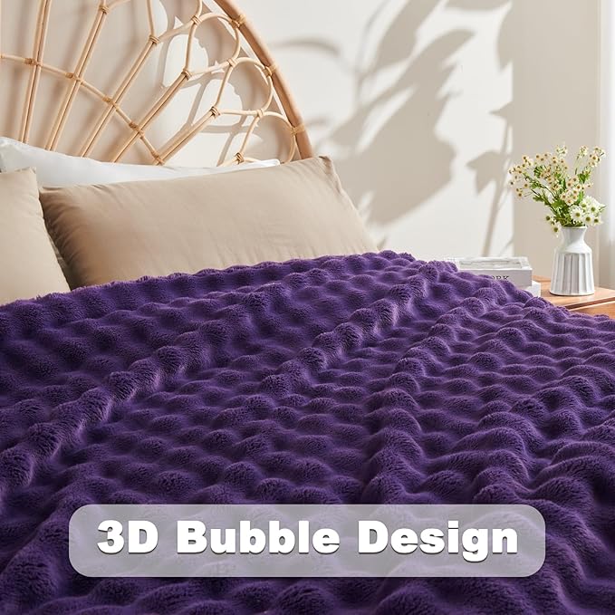 NEWCOSPLAY Throw Blanket for Couch Purple Super Soft Flannel Fleece 3D Bubble Lightweight Bed Blanket All Season Use (Purple, Throw(50"x60"))