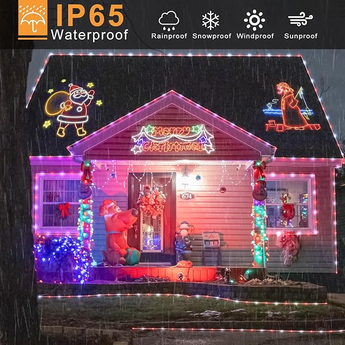 33FT 135LED Solar Rope Lights Waterproof, Red and White Solar String Lights for Outside 8 Modes, Solar Powered Fairy Lights for Party Garden Yard Home Holiday Decorations
