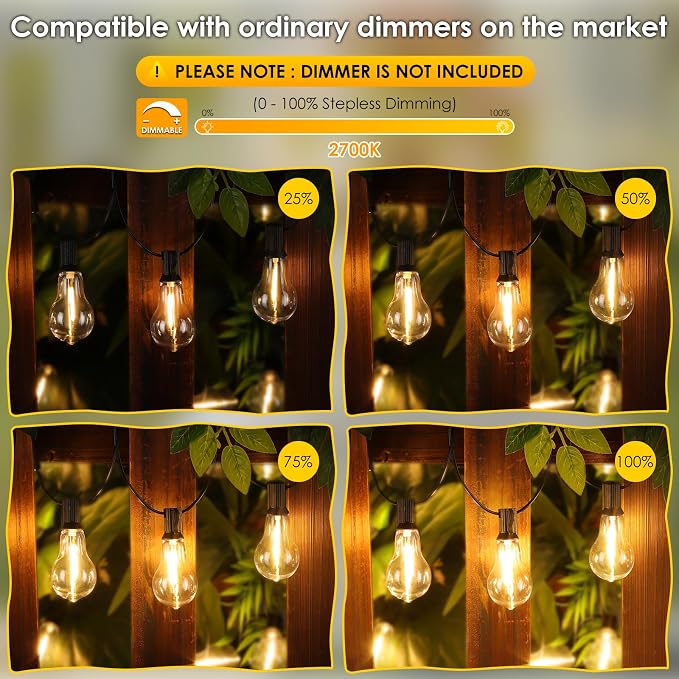 200FT(2x100FT) Outdoor String Lights, 63 A39 Edison Bulbs, Black | Plug in, Dimmer not included, Waterproof, Shatterproof, Extendable, LED Hanging Lamp for Backyard Garden Decor
