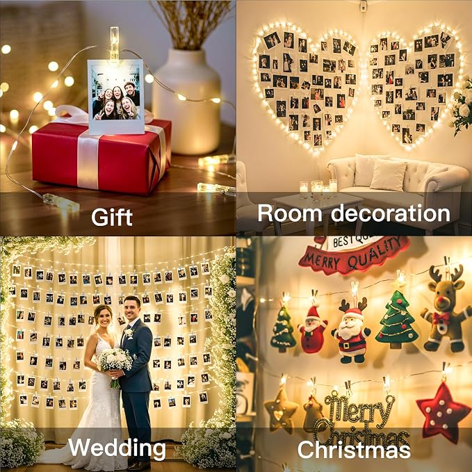 Photo Clip String Lights 33FT 100 LED Fairy Lights Bedroom Dorm | 45 clear clips, remote, USB and battery powered design. Perfect for bedroom, dorm, party and memory wall decor