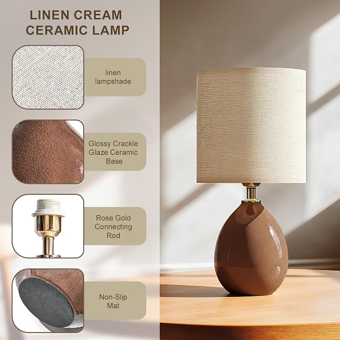 18.5" Table Lamp Set of 2 for Living Room Bedroom, Bedside Lamps for Night Stands, Desk Nightstand Lamp Dimmable, Modern Linen Cream Ceramic Lamps (Coffee)