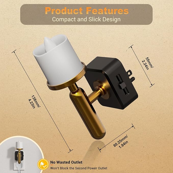 JandCase Candle Night Light, 2 Pack Night Lights Plug into Wall | 3000K Soft White, 0-100LM Adjustable Brightness, Dusk to Dawn Sensor NIghtlight, Dinning Room, Living Room, Bathroom, Hallway