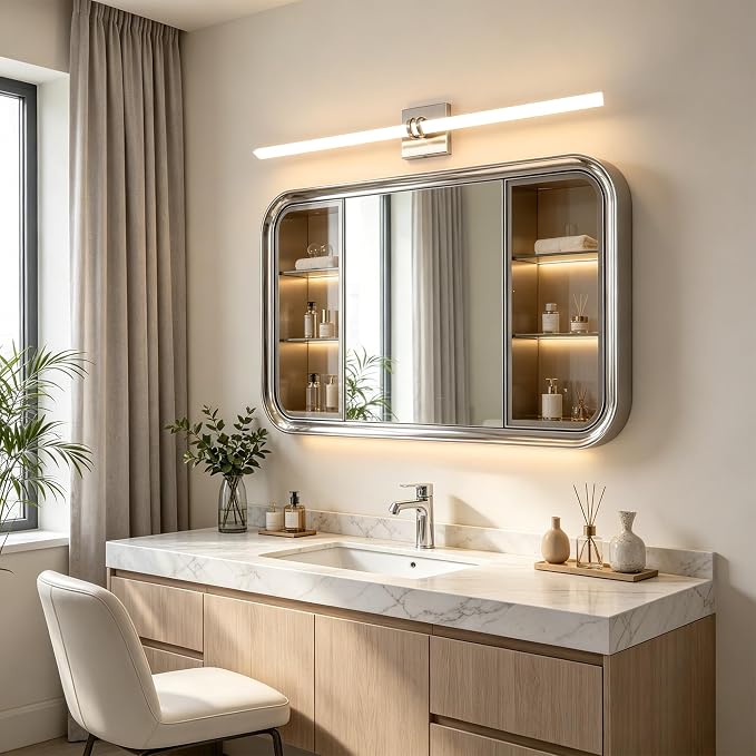 Bathroom Light Fixture LED Vanity Light 37.4" 5CCT Wall Sconce 35W | LED Dimmable Wall Light Nickel Modern 360° Lighting, Hardwired Vanity Light for Bathroom Mirror, Flicker-Free
