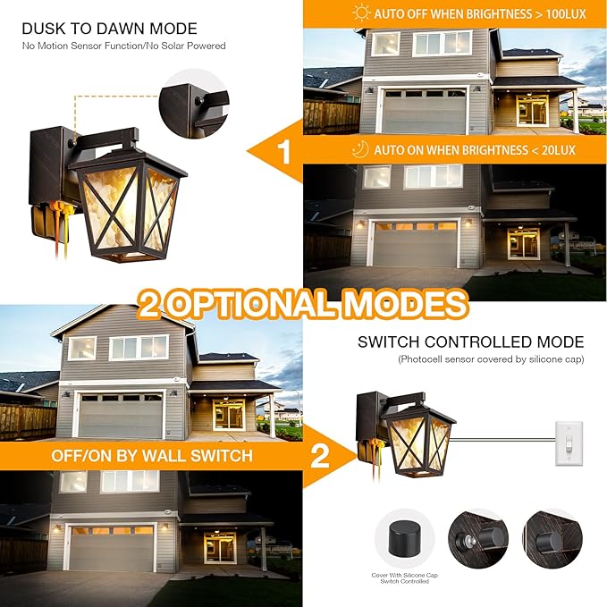 Ehaho Porch Lights with Outlet, Dusk to Dawn Outdoor Light with Outlet Built-in, Waterproof Anti-Rust Lantern Outside Light with GFCI Outlet, Wall Sconce Light with Plug for Front Door (Bronze 1 PC)