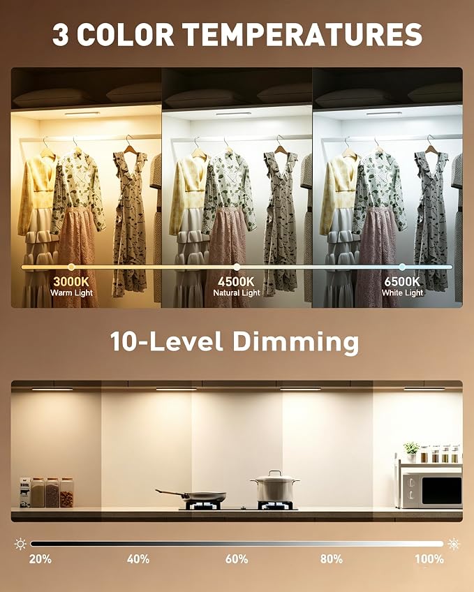 Under Cabinet Light Wireless with Remote, 15 Color RGB Magnetic Led Light Bar, 48-LED Rechargeable Closet Lights, 3 Timer & 4 Modes, LED Under Lighting for Kitchen, Pantry, Bedroom, Stairs (4 Pack)