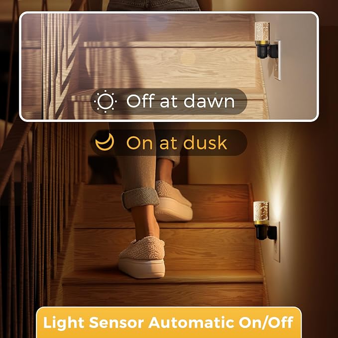 L LOHAS LED Night Light, Dimmable Bubble Night Lights Plug into Wall | 2 Pack Automatic Night Lights Plug in, Auto Light Sensor, Adjustable Brightness 3000K LED Night Light, Bedroom Hallway Hom