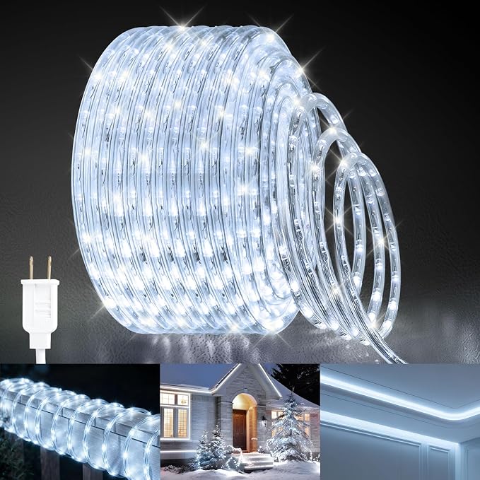 LED Rope Light, IP65 Tube Light for Christmas Patio Trees Decor, 40FT 6000K | Waterproof Clear Tube Light Plug in, 432 Daylight White LEDs 110V Flexible Cuttable Connectable for Outdoor Balcony Bedroom