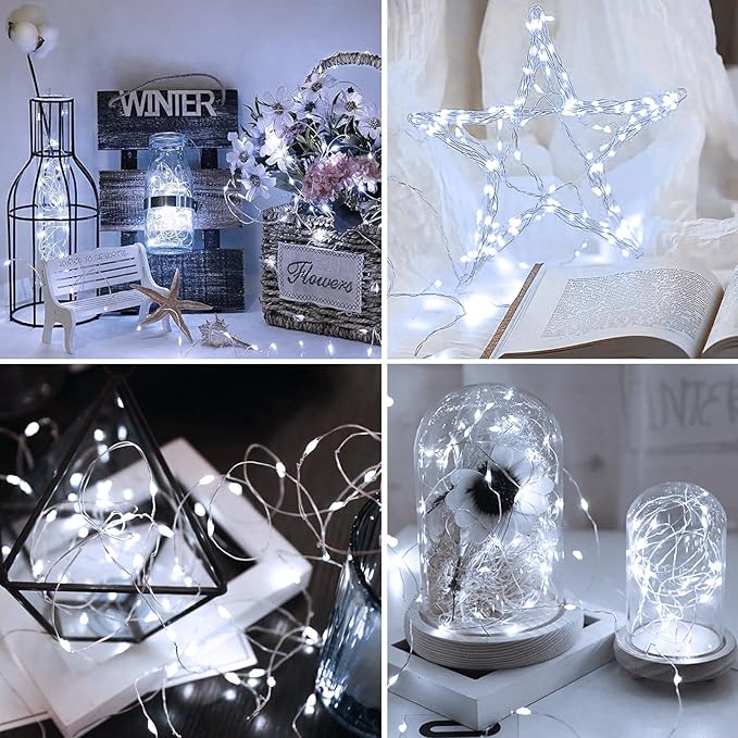 1Pack USB Plug in Fairy String Lights,16ft 50 LED Copper with Remote and Timer, 8 Modes Waterproof Twinkle String Lights Battery Powered for Bedroom Indoor Party Wedding Christmas Decoration