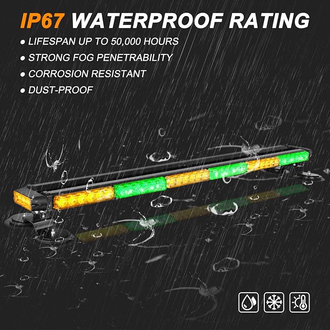 ASPL 38.5" 78 LED Strobe Light Bar Double Side Flashing High Intensity Emergency Warning Flash Strobe Light with Magnetic Base for Safety Construction Vehicles Tow Trucks Pickup (Amber/Green)
