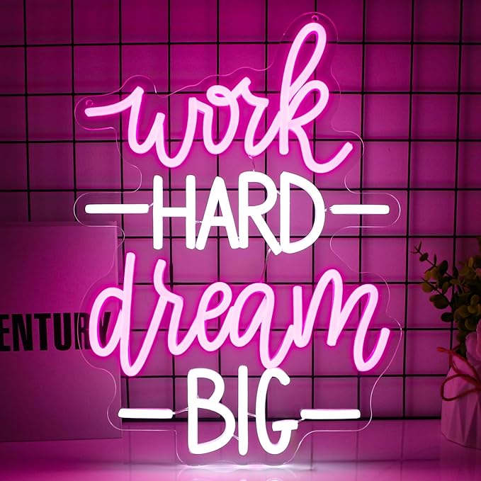 Work Hard Dream Big Neon Sign Led Neon Lights Neon Signs for Wall Decor Light Up Sign for Birthday Party Club Gift
