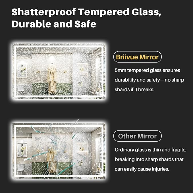 68x38 Inch LED Bathroom Mirror with Lights, Backlit & Front Lit | Anti-fog, 3 Color Dimmable, Memory Function, HD Reflection Tempered Glass, ETL Listed, IP54 Waterproof