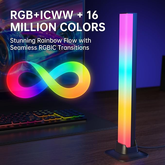 RGB+IC LED Light Bars – 12.6-inch TV Backlight for 55" and Smaller TVs & Monitors | Bluetooth-Enabled, 16 Million Colors, Music Sync for Gaming, PC, and Room Decoration