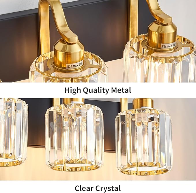 Black Gold Crystal Crooked Vanity Lights Over Mirror 5 Lights Bathroom Wall Lighting Fixtures with Round Shade (Exclude Bulb)