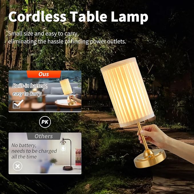 Mr.White Rechargeable Cordless Table Lamp with Fabric Shade, 5200mAh Battery Operated LED Touch Table Light, for Restaurant Kitchen Patio Dinner (Bronze)