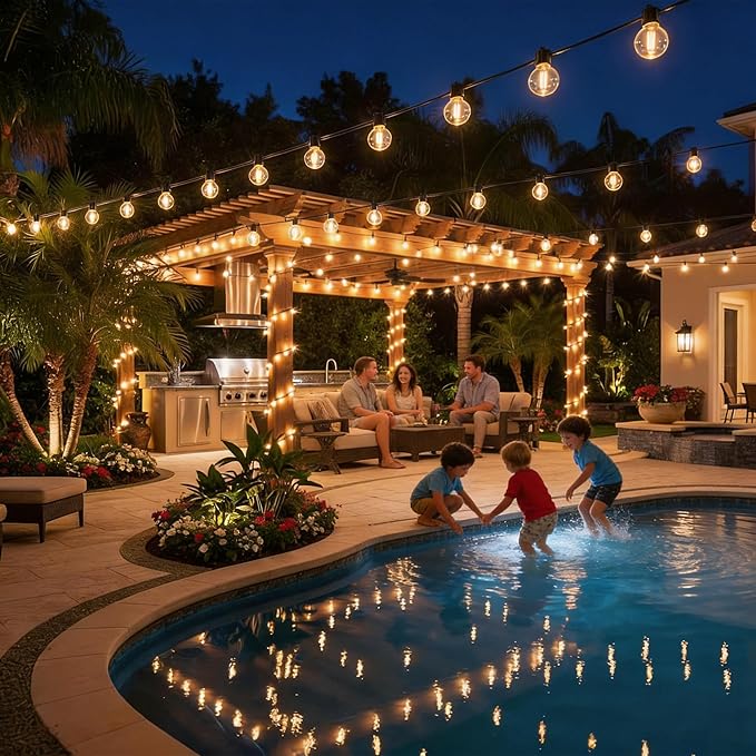 RTTY Outdoor String Lights 150ft, G40 Led Patio Globe Lights with 77pcs Plastic Bulbs, Shatterproof Waterproof Connectable Hanging for Porch Cafe Bistro Backyard Gazebo Balcony Deck Party